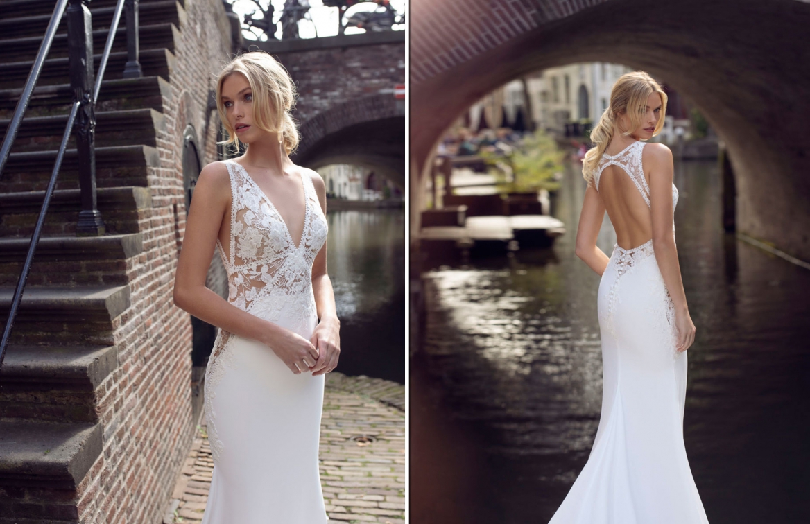 Bruidsjurk met een diep decollete