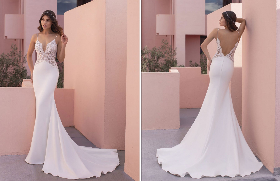 Trouwjurk met een see trough taille