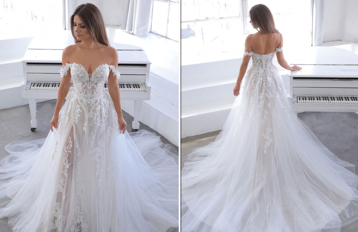 Trouwjurk off shoulder met kant